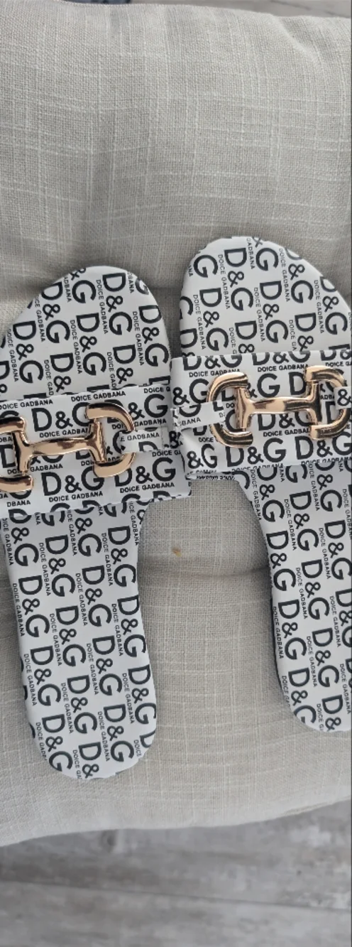 D&G White Logo Slide Sandals with Gold Buckle from Tik Tok Shop - Picture 3 of 6